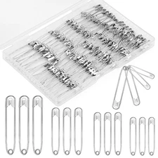 Mnuizu 200Pcs Safety Pins, 4 Size Small and Large Heavy Duty Safety Pins for
