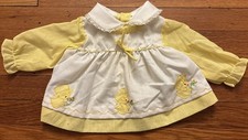 Vintage Baby Girl Birth-3 Mos Yellow White Dress / Shirt Lace Embroidered Ducks