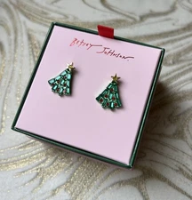 New! Betsey Johnson Rhinestone Christmas Tree Stud Earrings