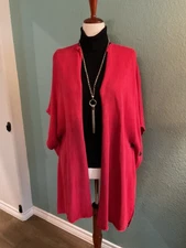 ESKANDAR 100% Linen Sweater Red Open Front Cardigan Womens One Size Lagenlook