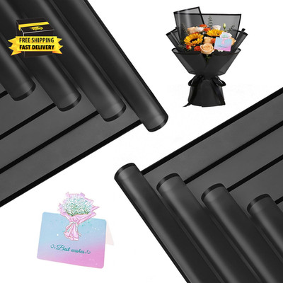 20 Sheets Flower Wrapping Paper - Waterproof Black Floral Wrapping Paper for DIY