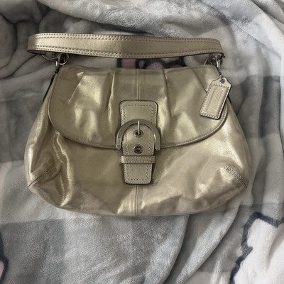 Coach Purse Soho Metallic Shimmer Leather Shoulder Bag Buckle Flap