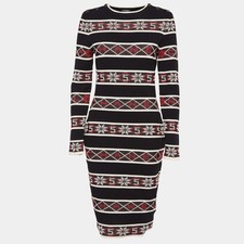 Chanel Black Stipe Pattern Rib Knit Bodycon Dress M