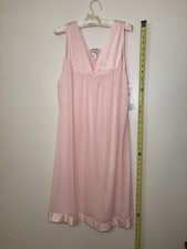 Vtg Vanity Fair 2X Pink Nylon Pink Sleeveless Nightgown V-Neck Satin Hem Irr