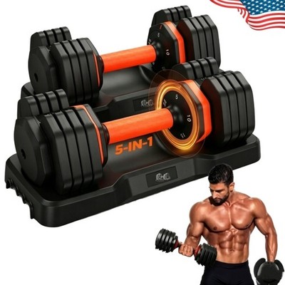 Adjustable Dumbbells 50/110 lbs, 5/10 Weight Levels with Storage Tray