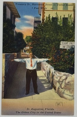 Vintage St. Augustine Florida Narrowest Street In United States Postmarked 1964
