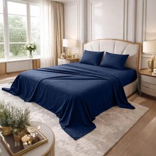 DAN RIVER King Jersey Sheet Set  Luxury 100 Cotton - Set, Navy