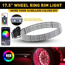 4x 17.5'' Double Row LED Wheel Ring Lights Bluetooth Color RGB Rim Car Off Road