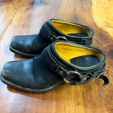 Frye Biker Women's Boots 9 M Harness Slip On Leather Black Mule Distressed Shoe
