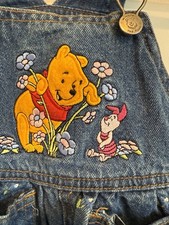 Vintage Denim Winnie The Pooh Overall Dress 12 Months 90  s Embroidered Piglet