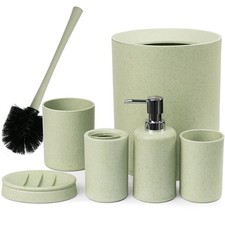 CERBIOR Bathroom Accessories Set 6 Piece Wheat Straw Bath Ensemble Green