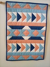 Handmade Quilted Wall Hanging 16x23 Blue,Peach White