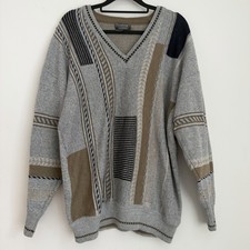 Vintage Pierre Sangan Cotton Wool Blend Knit Jumper L V-Neck Made in Jersey