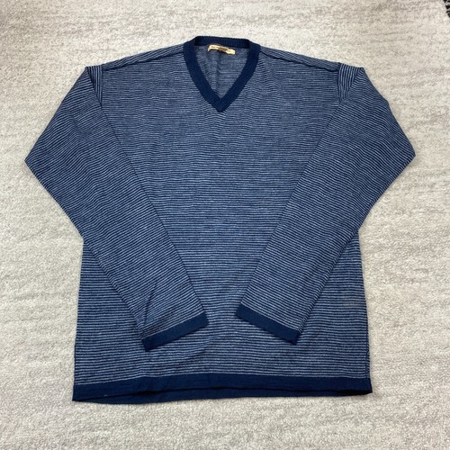 John Varvatos, VTG John Varvatos Wool Sweater Medium Blue Outdoors Hike Preppy Trekker Mens 90s