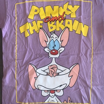 NEW Warner Bros Pinky And The Brain Animaniacs Purple Yellow T-Shirt Sz M