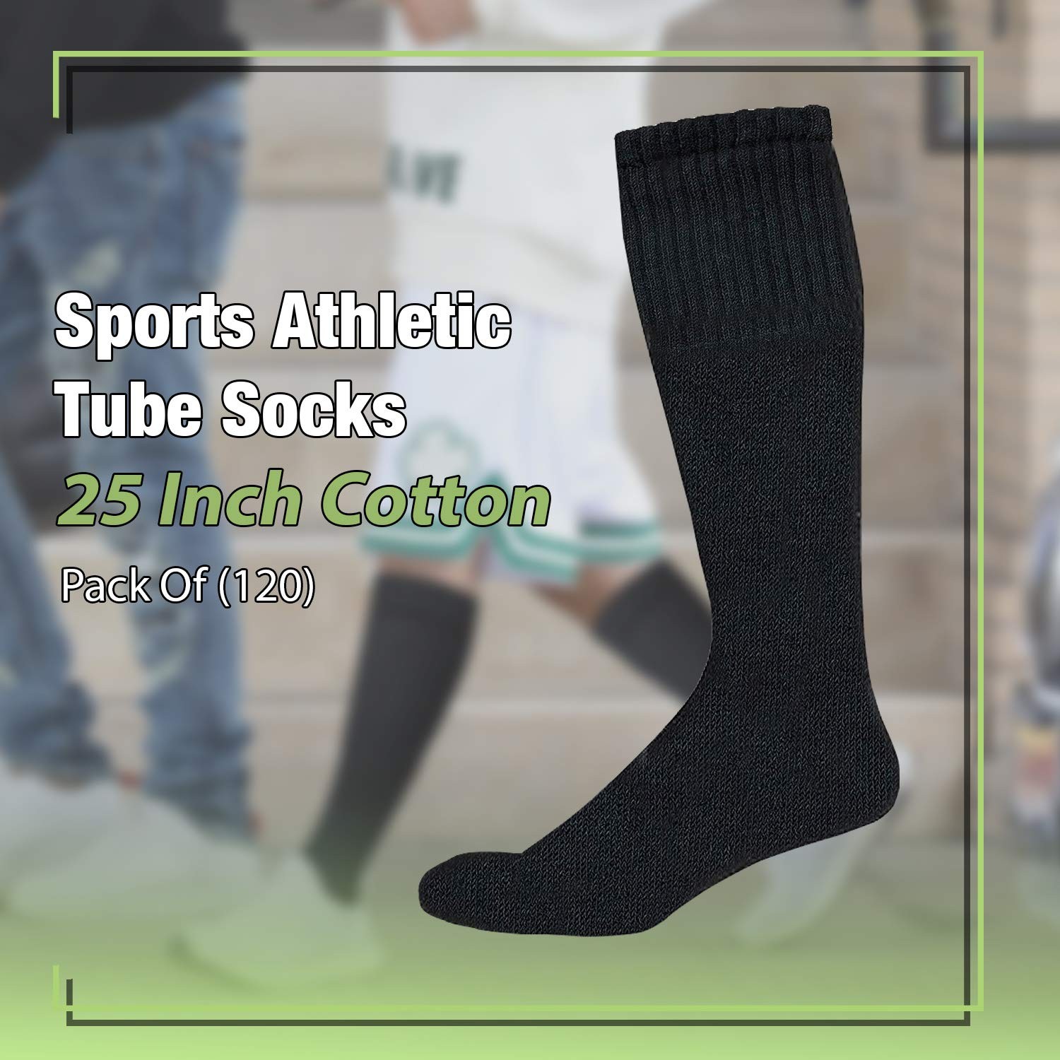120 PK Mens  Premium Cotton King Size Extra Long Black Tube Socks- 9-15 image 2
