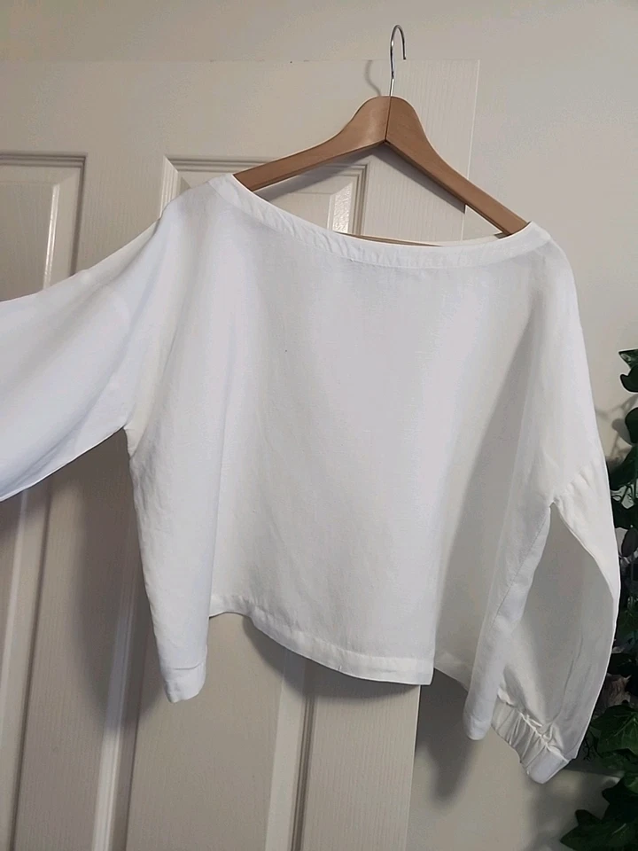 ALPHA60 LINEN RAYON BOXY BLOUSE TOP SZ L 12 14 OPTICAL WHITE ALPHA 60  - Изображение 3 из 4