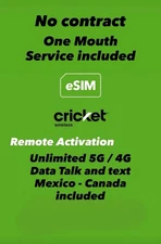 Cricket eSIM 5G / LTE Unlimited Data Talk and Text Remote Activation $35 mo
