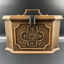 Vintage Max Klein Sewing/Storage Box Brown Plastic Faux Wood, No Insert SC2015