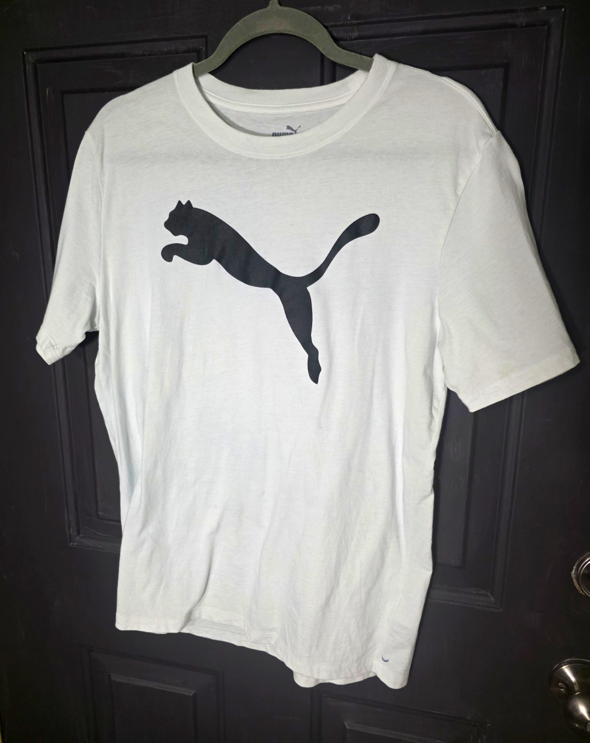 PUMA Men's White Logo Graphic Print Crew Neck Short Sleeve Cotton Tee M