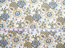 1 2/3 yd  Cotton Fabric "Antiquities" by Quilting Treasures, Blue, Gold & White