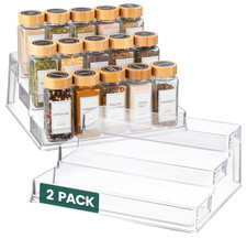 Clear Spice Rack 2-Pack, 3-Tier Acrylic Organizer Shelf for Cabinet, Seasoning