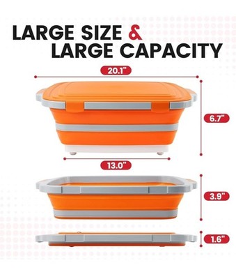 16L 3 in 1 Faltbare BBQ Vorbereitung Wanne mit Deckel Camping Mahlzeit Vorbereitung Brett Orange UK
