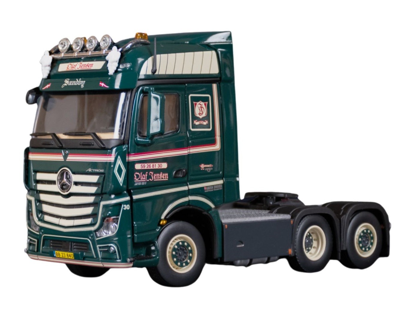 Camion IMC Models Mercedes-Benz Actros 6x2 Olaf Jensen à l'échelle 1/50, modèle haut de gamme en métal