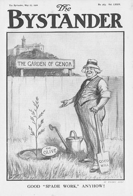 DAVID LLOYD GEORGE Spade Work - Genua Peace Conference Antique Comic Print 1922