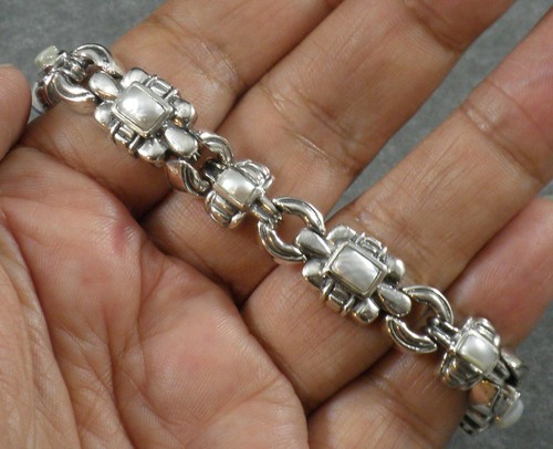 Brazalete de perlas blancas Art Deco pesadas de plata de ley .925 pequeño de 6,5" - Imagen 3 de 3