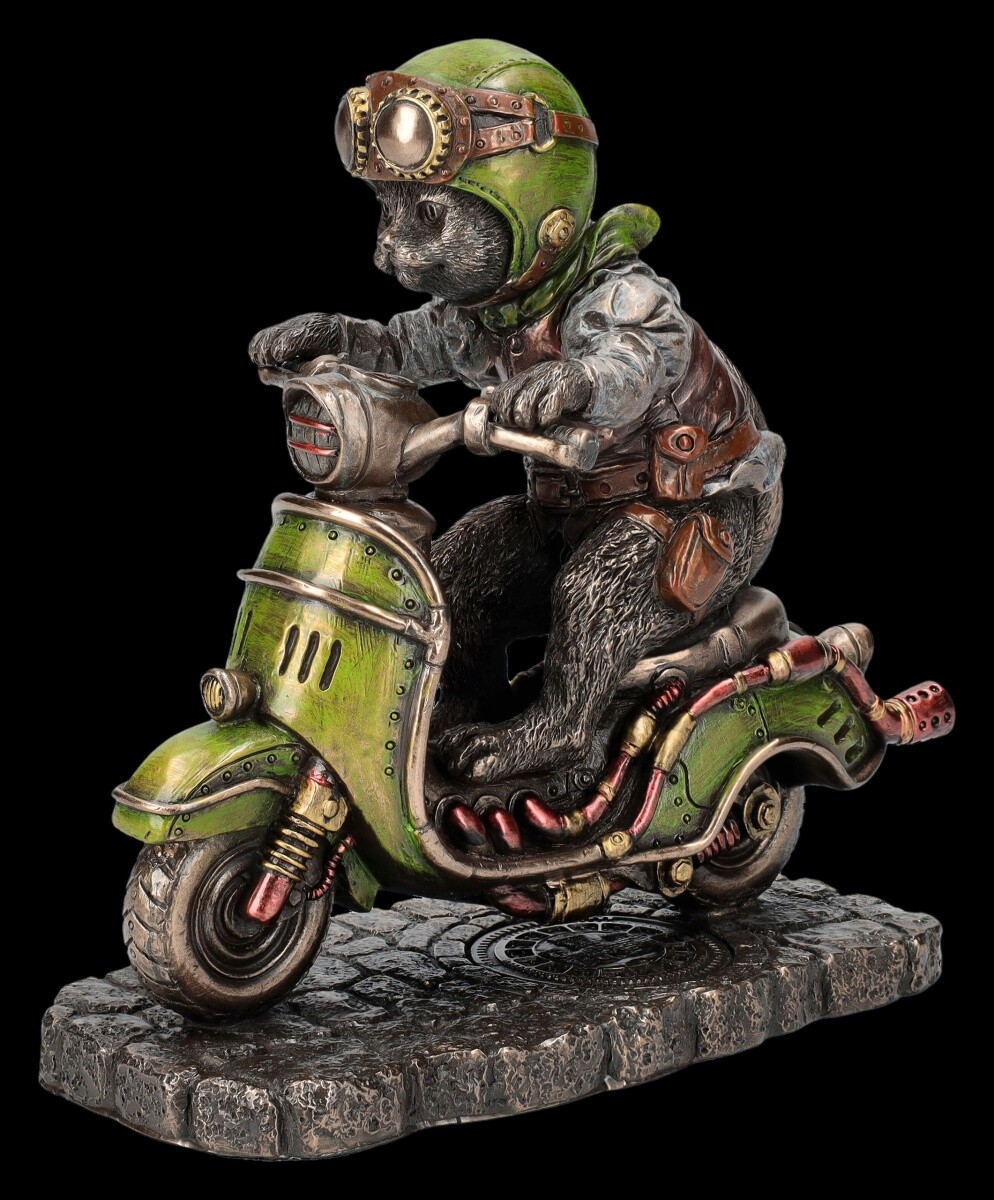 Steampunk Figure - Cat on Scooter - Veronese Statue Kitten Tomcat 14 cm