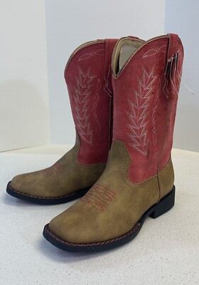 Roper Western Riding Boots Cowgirl Little Kids 2 Square Toe Brown Pink Rodeo *