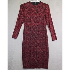 INC Bodycon Dress Womens 10 Black Geometric Metallic Glitter Party Cocktail Midi