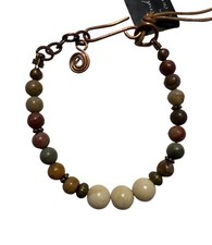 Handcrafted Beaded Bracelet Copper Clasp Natural Stone Beads Gift Nature Hippie