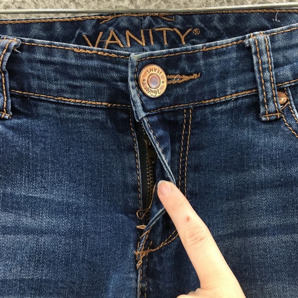 Vanity Skinny Jeans Womens 29W/30L (actual 32x29) Blue Denim Cotton Blend Button - Image 3 of 4