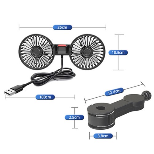 SEAMETAL Car Seat Back Cooling Fan Dual Head  360° Rotatable Auto Cooler Fan - Picture 6 of 7