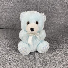 5" VINTAGE BABY BLUE TEDDY BEAR PLAID HANDS  FEET STUFFED ANIMAL PLUSH TOY