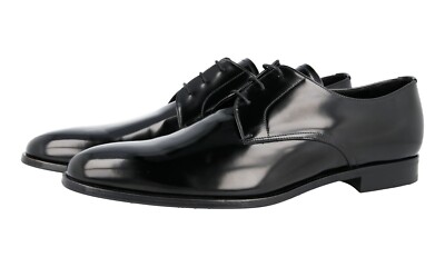 PRADA Polishes Derby Dress Suit Shoes Leather Sole Black NEW -  US 11.5 EU 44,5