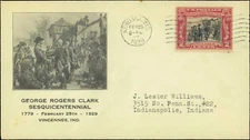 SAVOYSTAMPS- USA Cover -1929- George Rogers Clark -# 651 FDC, Vincennes, Indiana