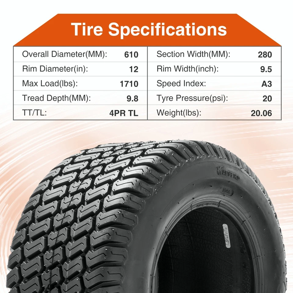 24x12-12 Lawn Mower Tire 4Ply 24x12x12 Turf Tyre 24x12.00-12 Tractor Tubeless - Image 4 of 4