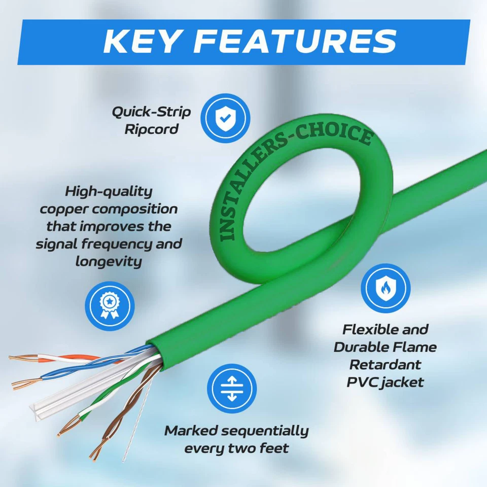 Cat6 1000 футов CCA UTP твердый зеленый кабель Ethernet - LAN сети оптом 23 AWG RJ45 - Изображение 2 из 4