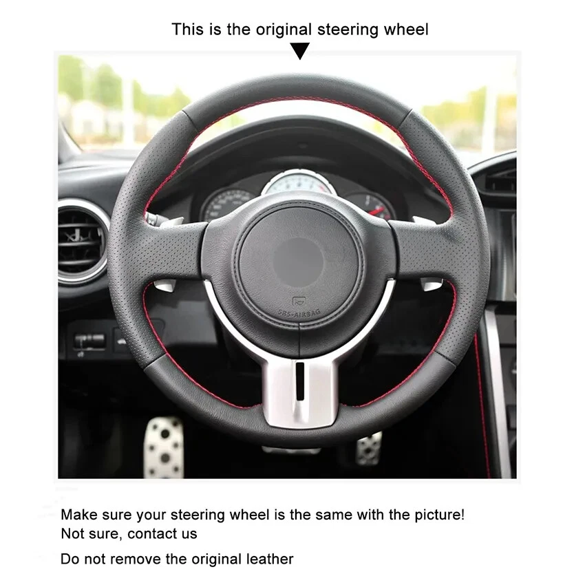 Cubierta de volante de cuero negro cosida a mano para Subaru BRZ Scion FR-S FRS Foto 3 de 4