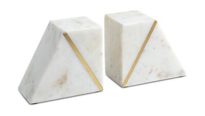 Cork & Mill Marble Bookends - Set of 2 Heavy Decorative Book Stoppers with No...