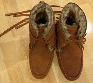 brown moccasin boots