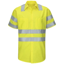 NEW Red Kap Hi-Visibility Type R Class 3 SAFETY Work Shirt Yellow Reflective HR
