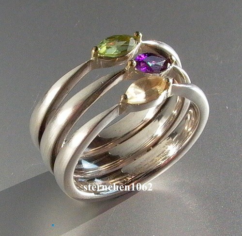 Einzelstück * Ring * 925 Silber * 585 Gold * Amethyst , Peridot , Citrin - Bild 3 von 3