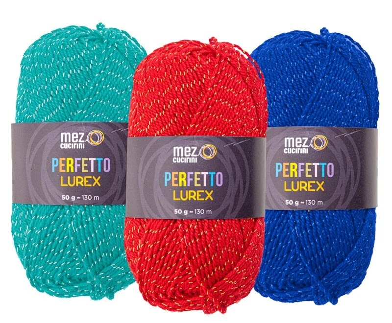 MEZ 1 GOMITOLO LANA PERFETTO LUREX 130 MT. 97% ACRILICO e 3% POLIESTERE FERRI 4/4,5