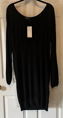 NWT $140 BCBGMAXAZRIA  Black Knit Stretch Long Sleeve Keyhole Front Dress XL New