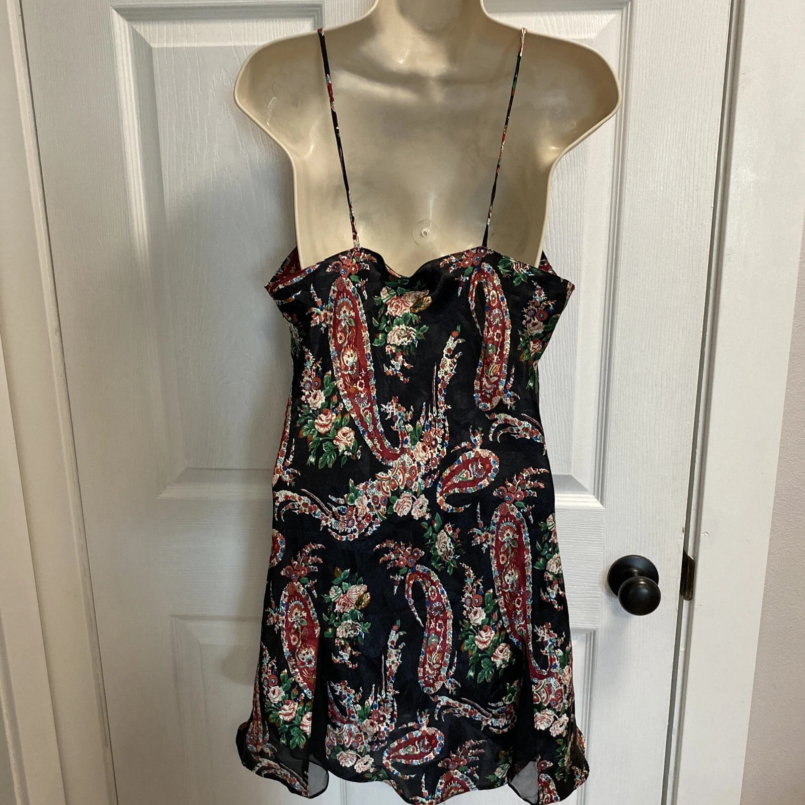 VALENTINO Bellissimo abito slip vintage Victoria's Secret etichetta oro taglia M nero floreale paisley