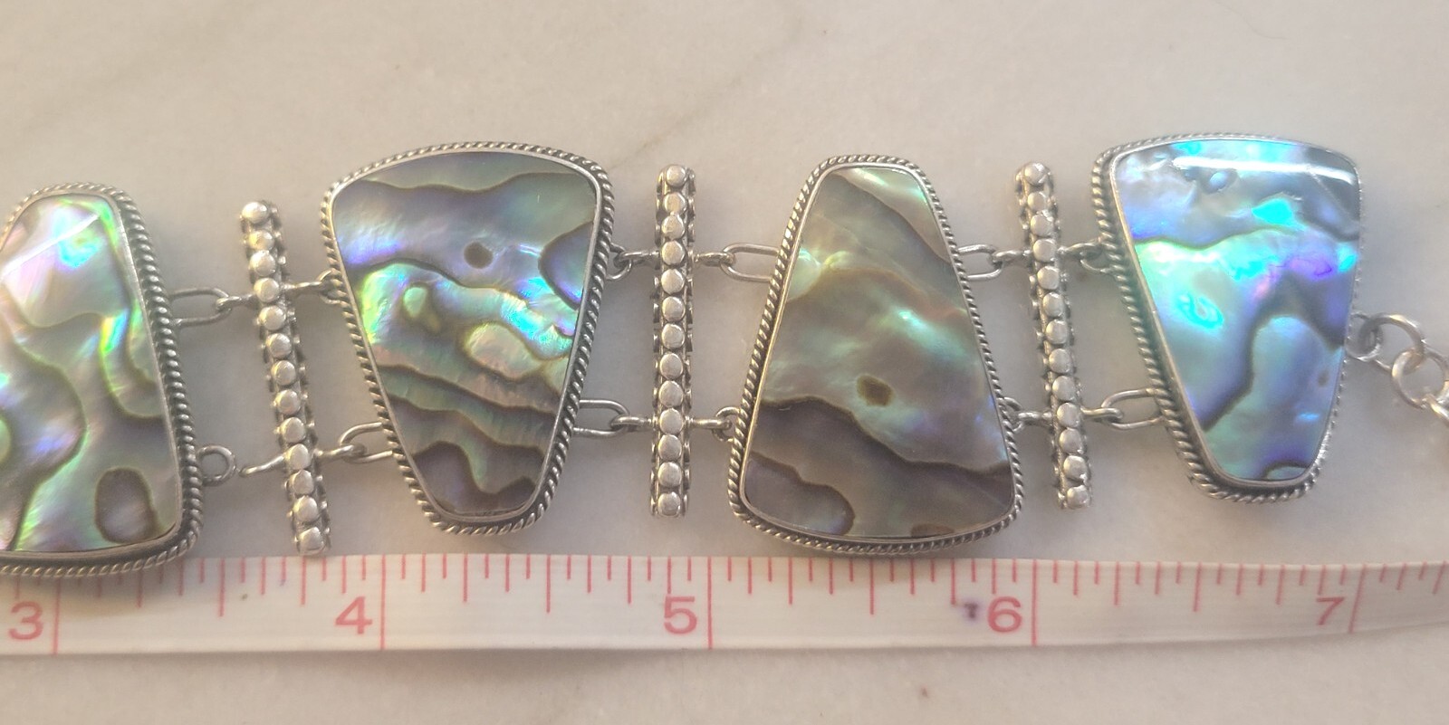 925 Silver Abalone Toggle Clasp Link Bracelet Sig… - image 8